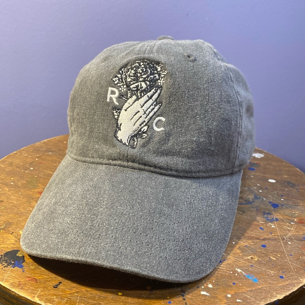 Faded Gray RC Rose embroidered hat full 6 panel style adjustable back strap cap
